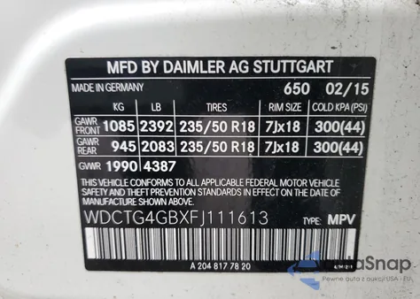 2015 Mercedes-Benz Gla 250 4Matic z USA, uszkodzony, nr VIN WDCTG4GBXFJ111613